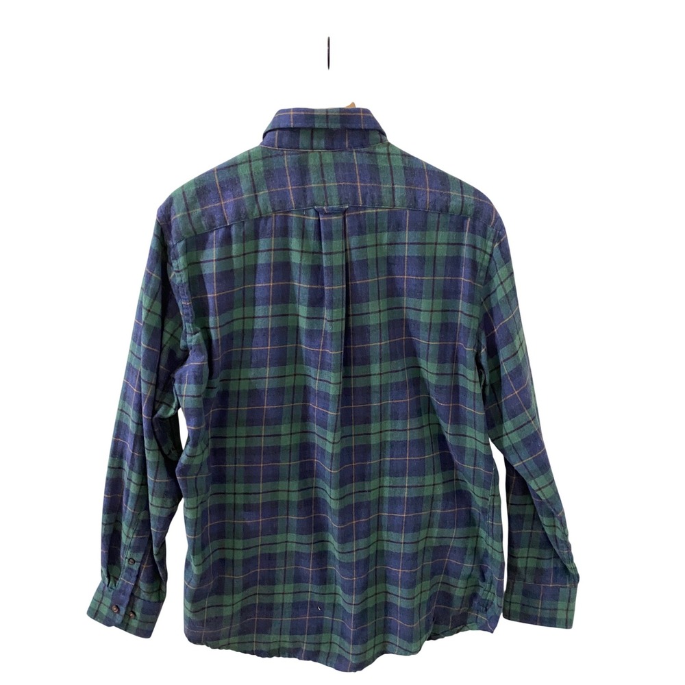 IZOD Mens Flannel Shirt L Blue Green Plaid Long Sleeve Button Down Cotton Blend - Picture 2 of 10